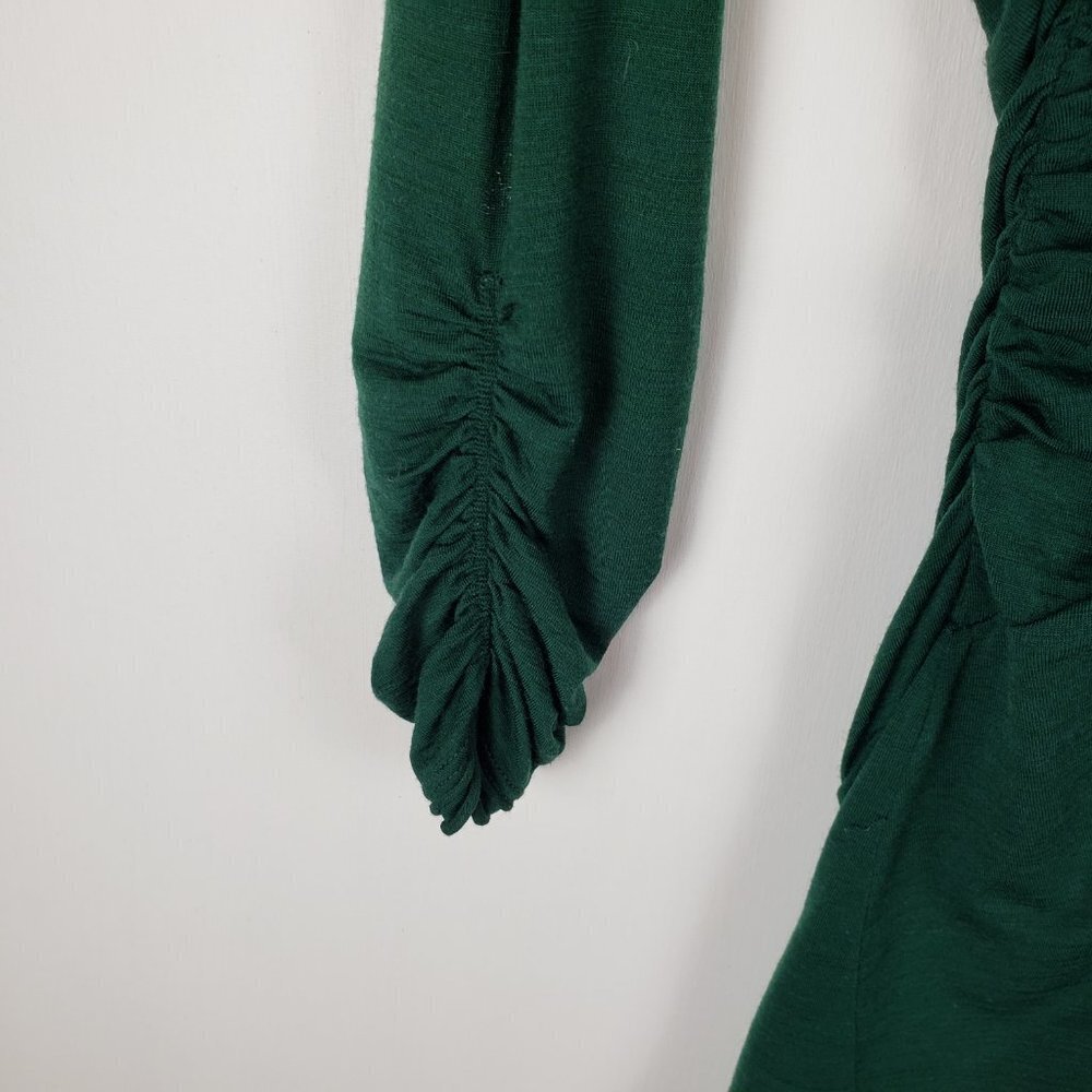 Susana Monaco Top Ruched Long Sleeve Green Wool Blend Size Medium - Picture 9 of 11
